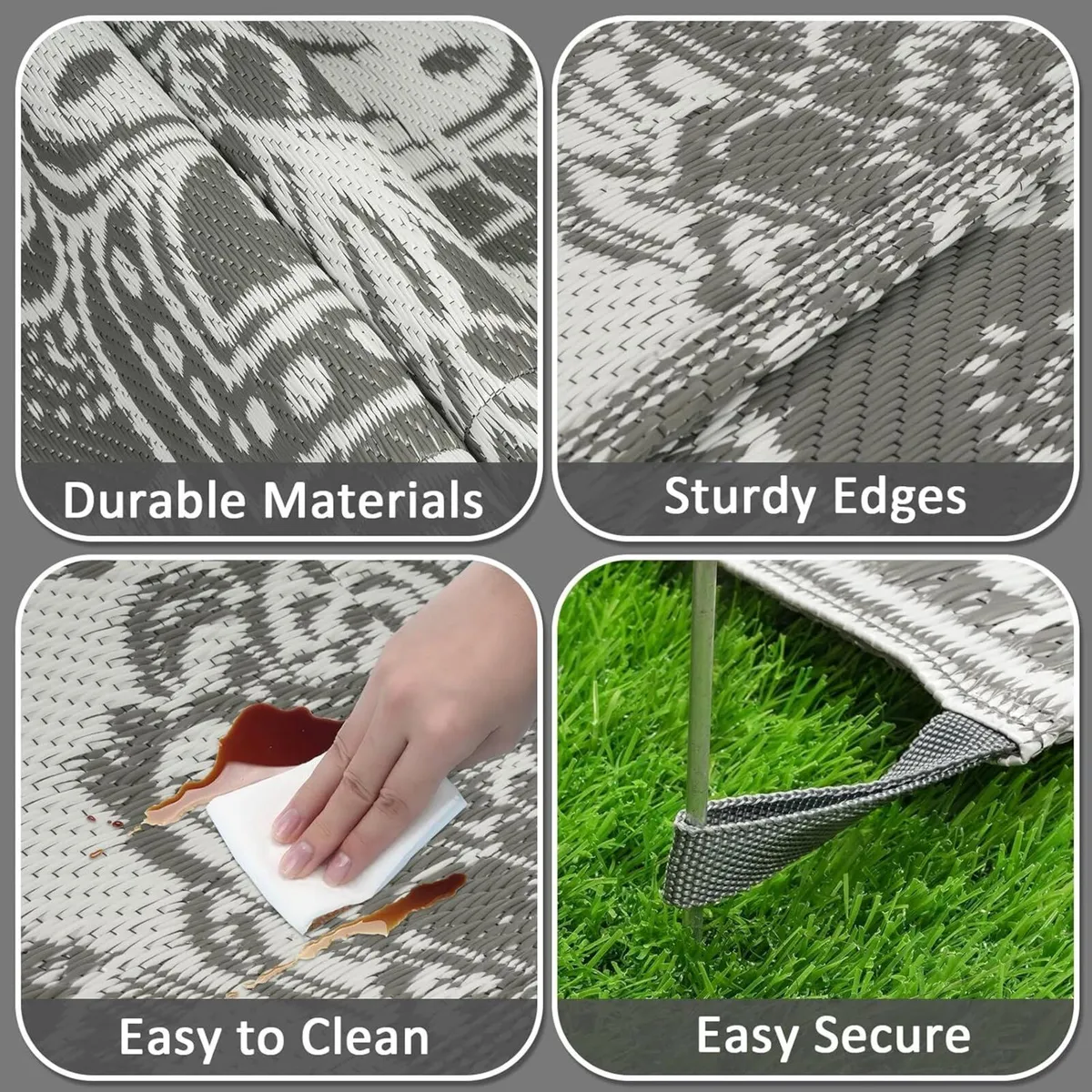 Outdoor Rug Waterproof 245x305cm Reversible Large - Image 3