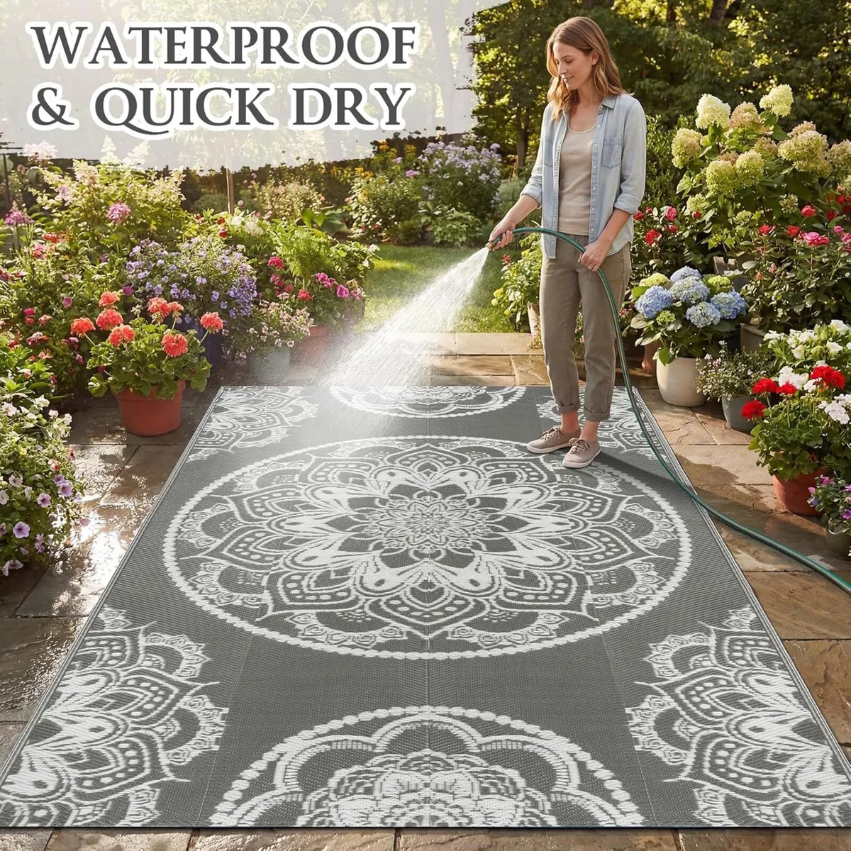 Outdoor Rug Waterproof 245x305cm Reversible Large - Image 4