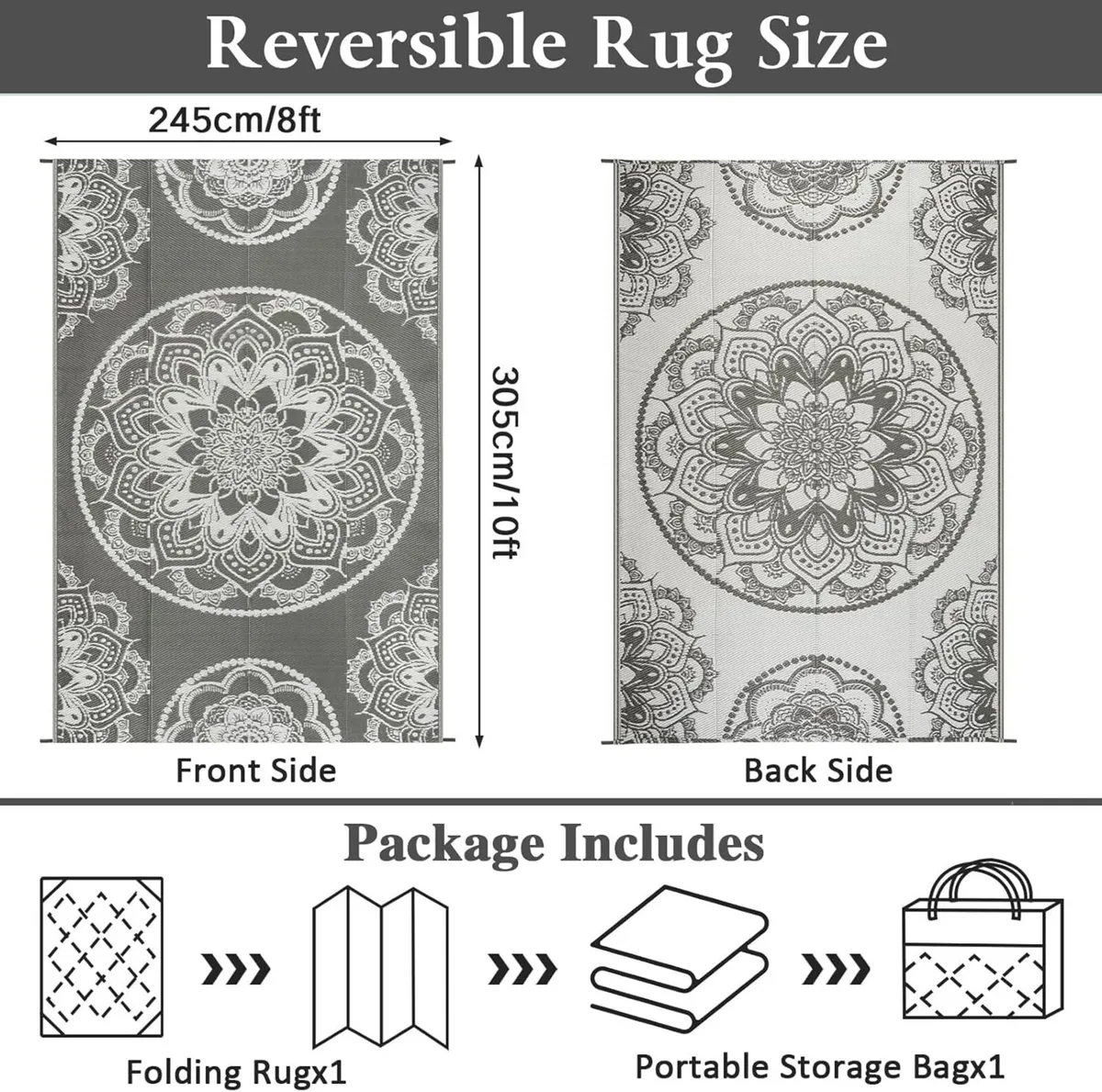 Outdoor Rug Waterproof 245x305cm Reversible Large - Image 2