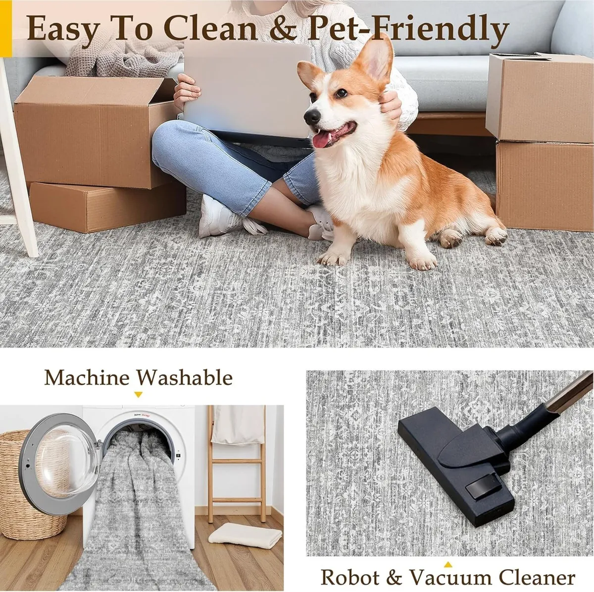 Vintage Grey Rugs Living Room Large 160x230cm - Image 4