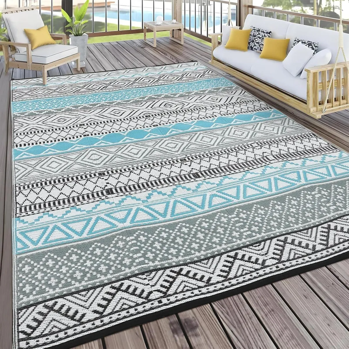 Outdoor Patio Rug Waterproof 270 x 360 cmReversibl - Image 2
