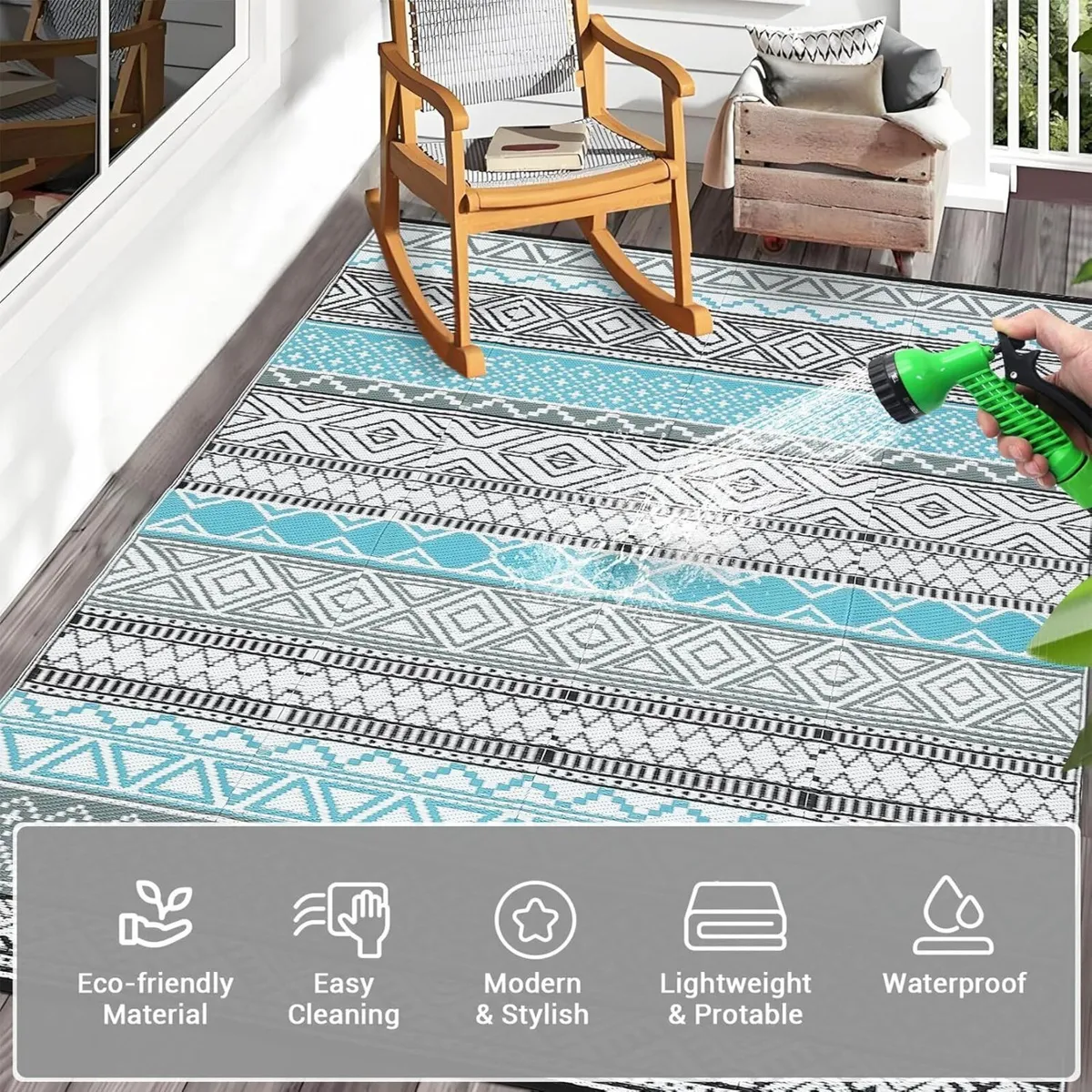 Outdoor Patio Rug Waterproof 270 x 360 cmReversibl - Image 4
