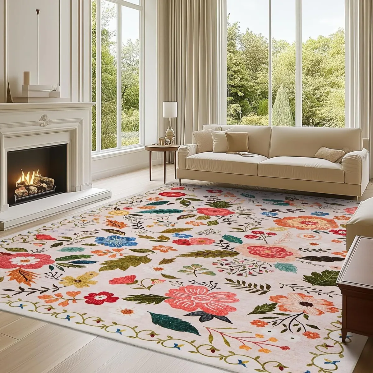 Large Rugs Living Room Low-Pile Boho Floral - Image 1