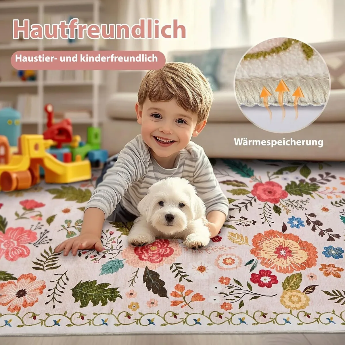 Large Rugs Living Room Low-Pile Boho Floral - Image 2