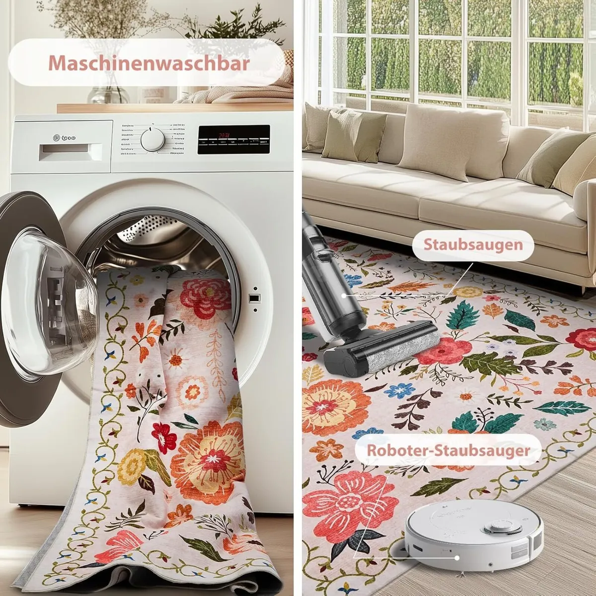 Large Rugs Living Room Low-Pile Boho Floral - Image 3