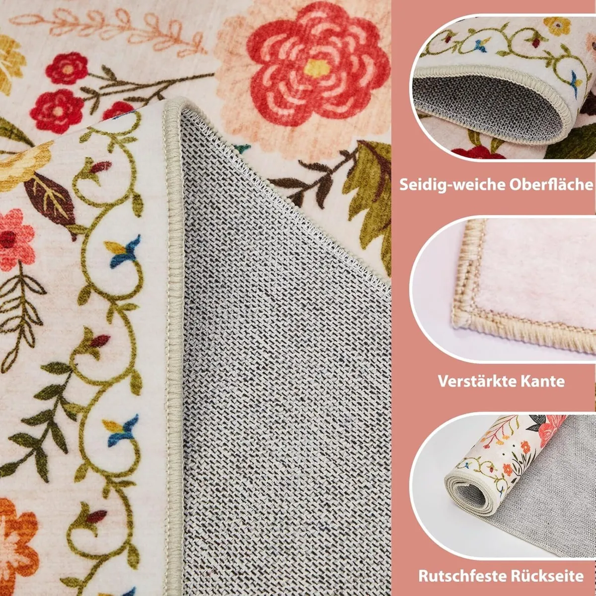 Large Rugs Living Room Low-Pile Boho Floral - Image 4