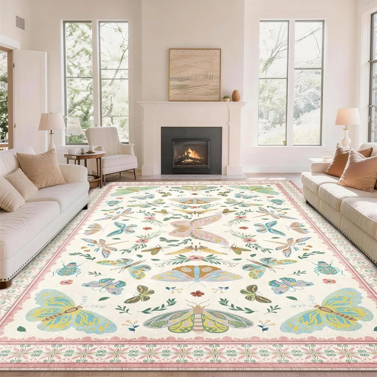 Large Living Room Rug 200x290cm Butterfly Insect - Image 1