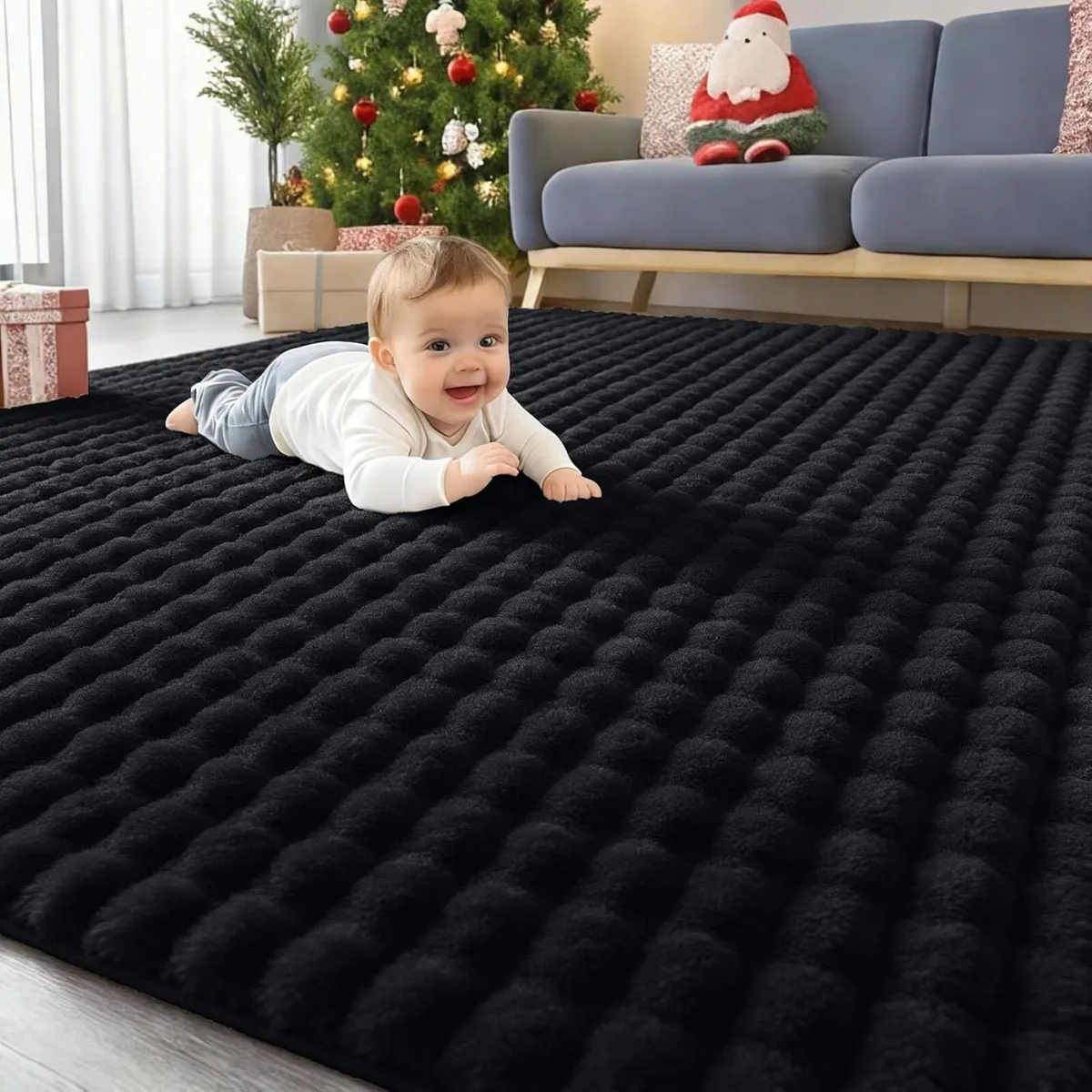 Fluffy Shaggy Rugs Living Room with 3D Bubble - Image 1