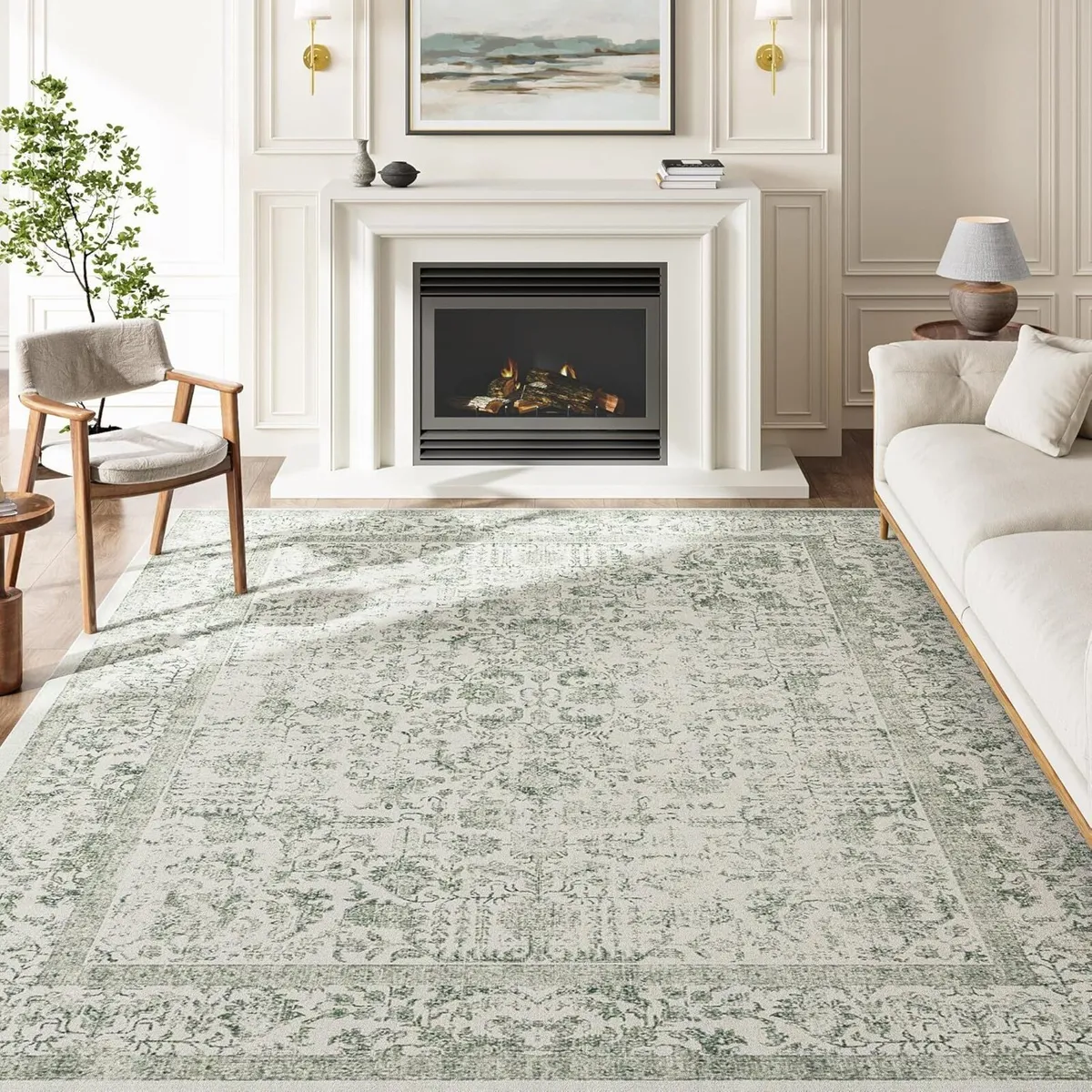 Vintage Green Rugs Living Room Washable Non Slip - Image 1