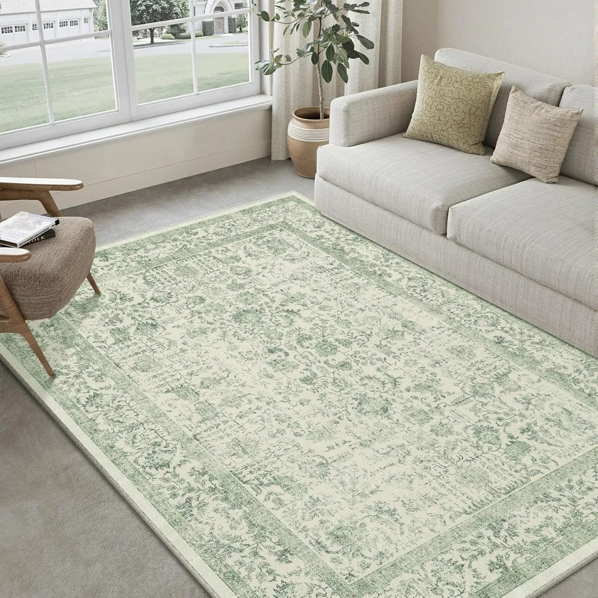 Vintage Green Rugs Living Room Washable Non Slip - Image 2