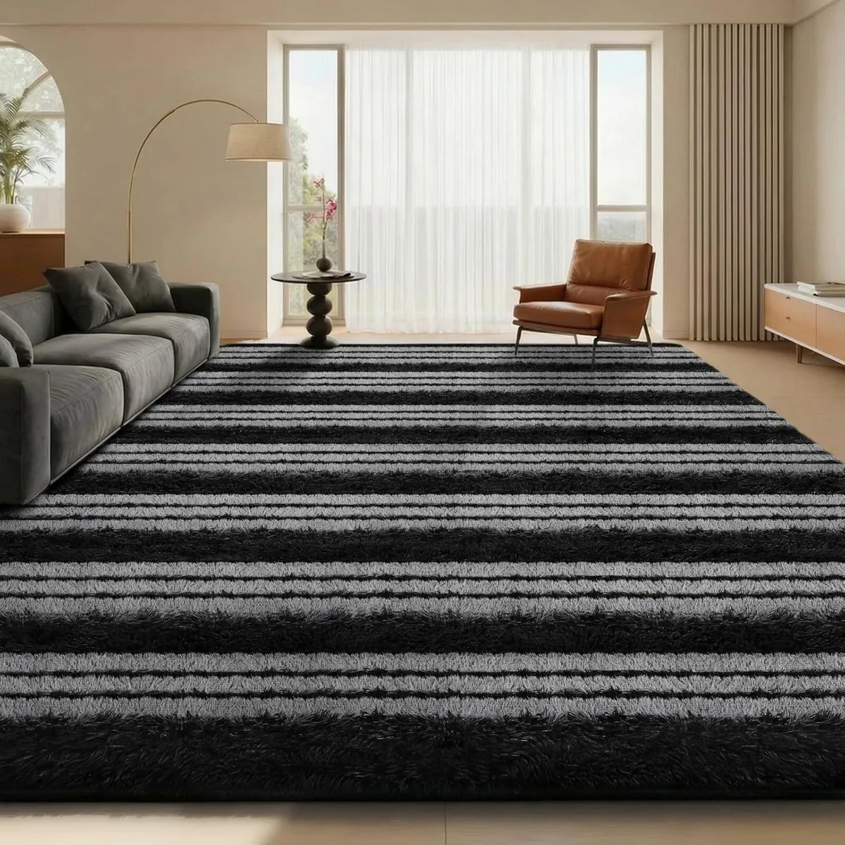 Grey Rugs Living Room 200x300cm Striped Area Rug - Image 1