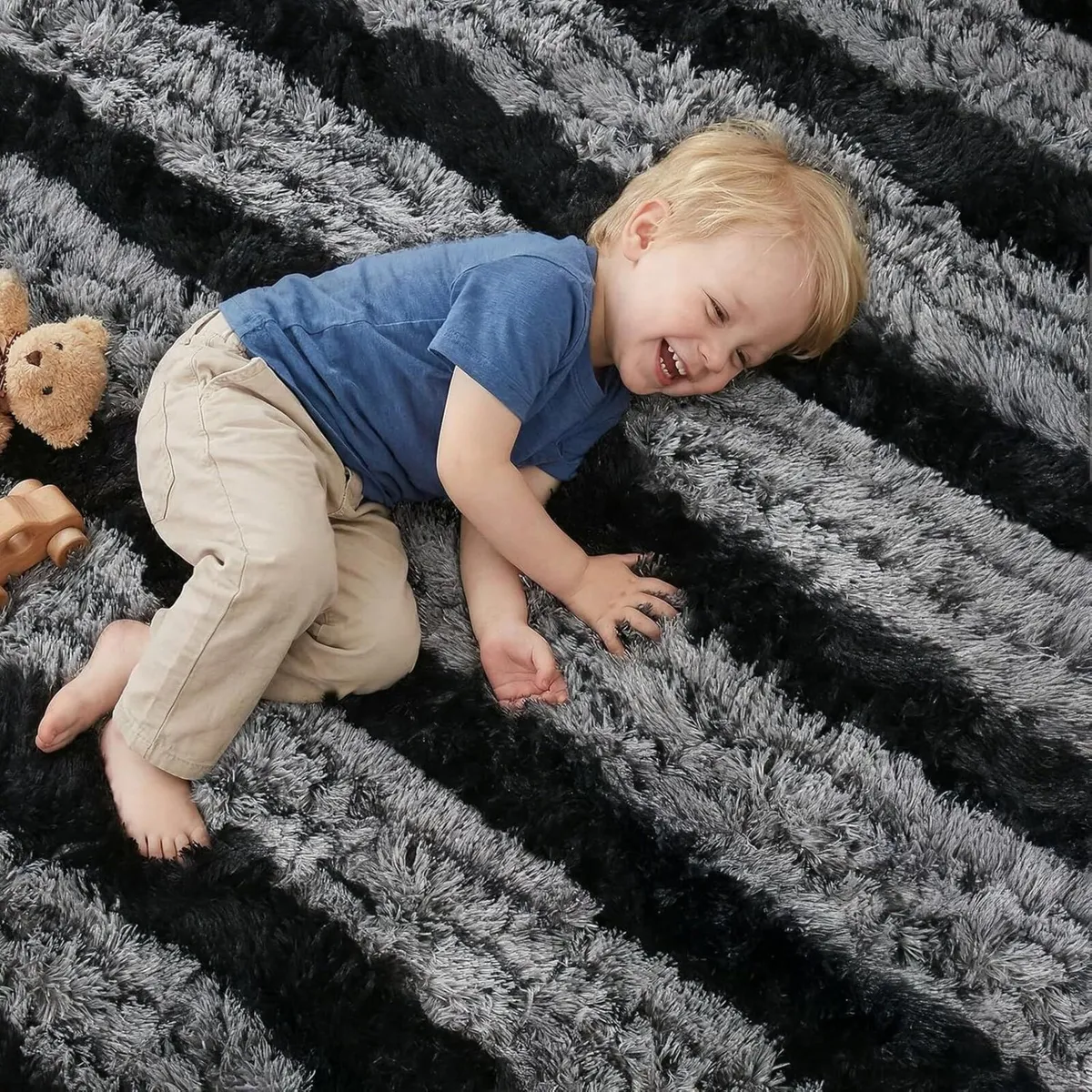 Grey Rugs Living Room 200x300cm Striped Area Rug - Image 2