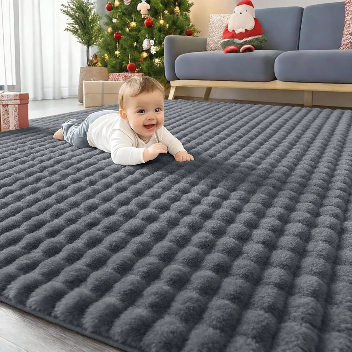 Fluffy Shaggy Rugs Living Room with 3D Bubble - Image 1