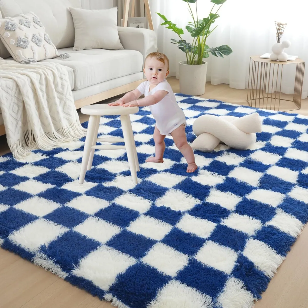 Checkered Rugs Living Room 6.56'x9.84' Super Soft - Image 1