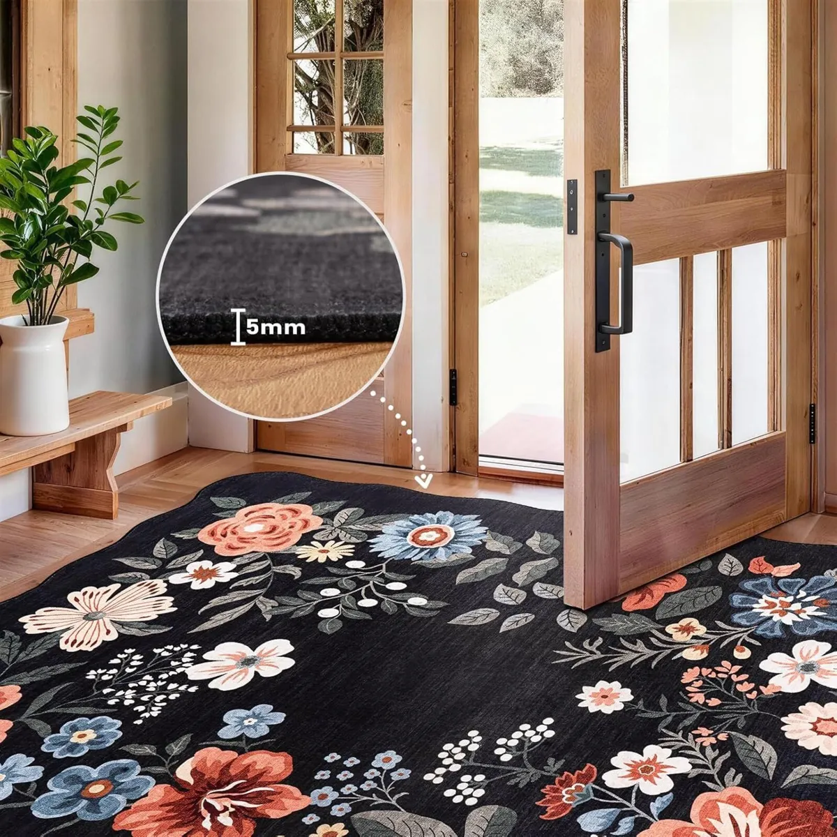 Living Room Rug Large Low Pile Vintage Scalloped - Image 3