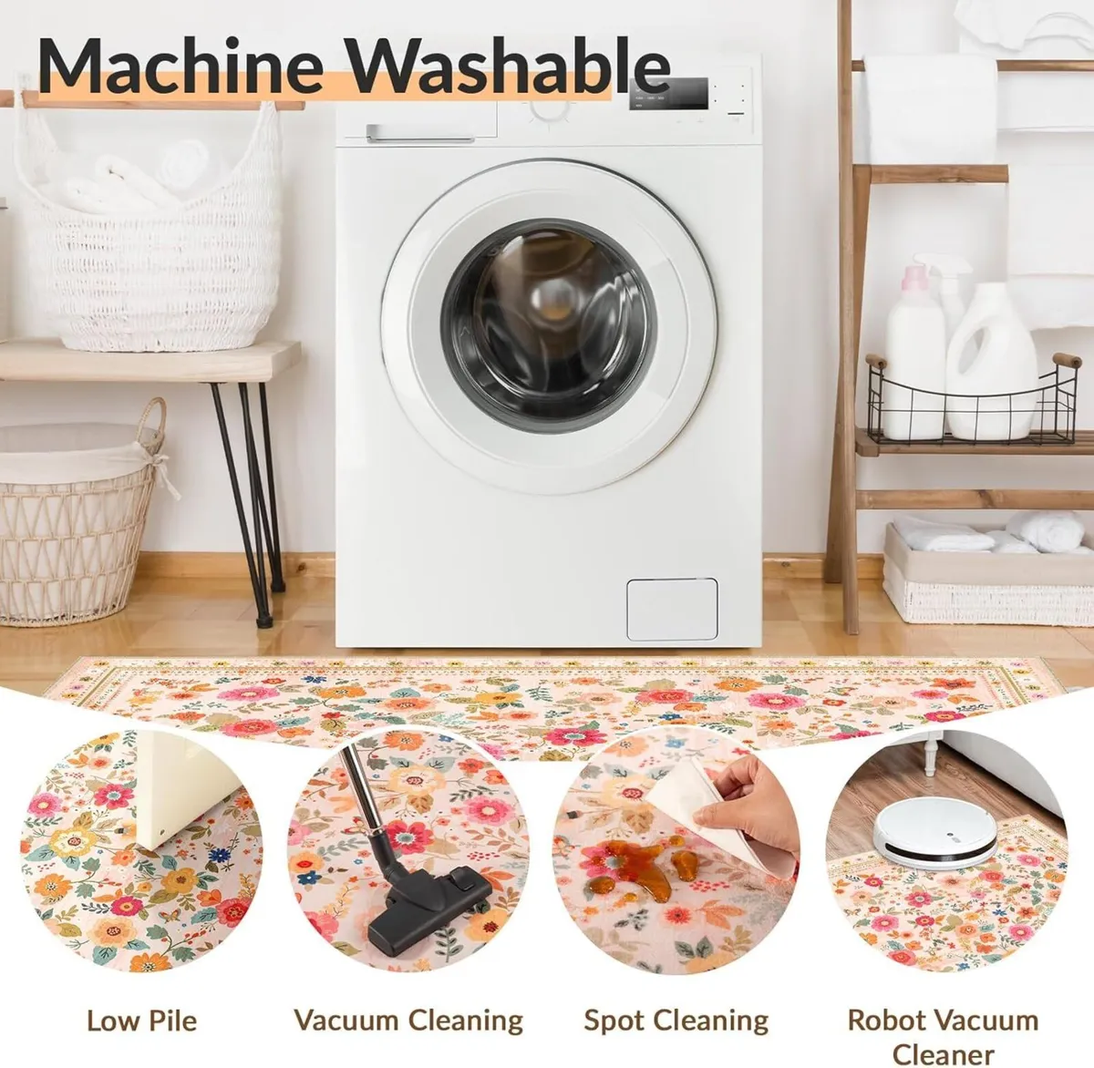 Machine Washable Rug 150x210 cm Non-Slip Low Pile - Image 3