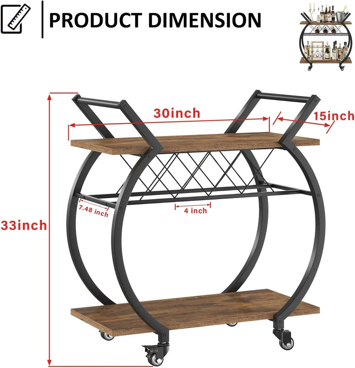 Drinks Trolley Bar Cart for Kitchen Beverage - Image 3