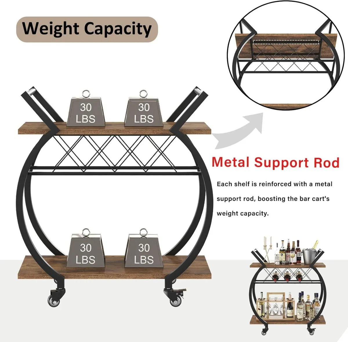 Drinks Trolley Bar Cart for Kitchen Beverage - Image 4