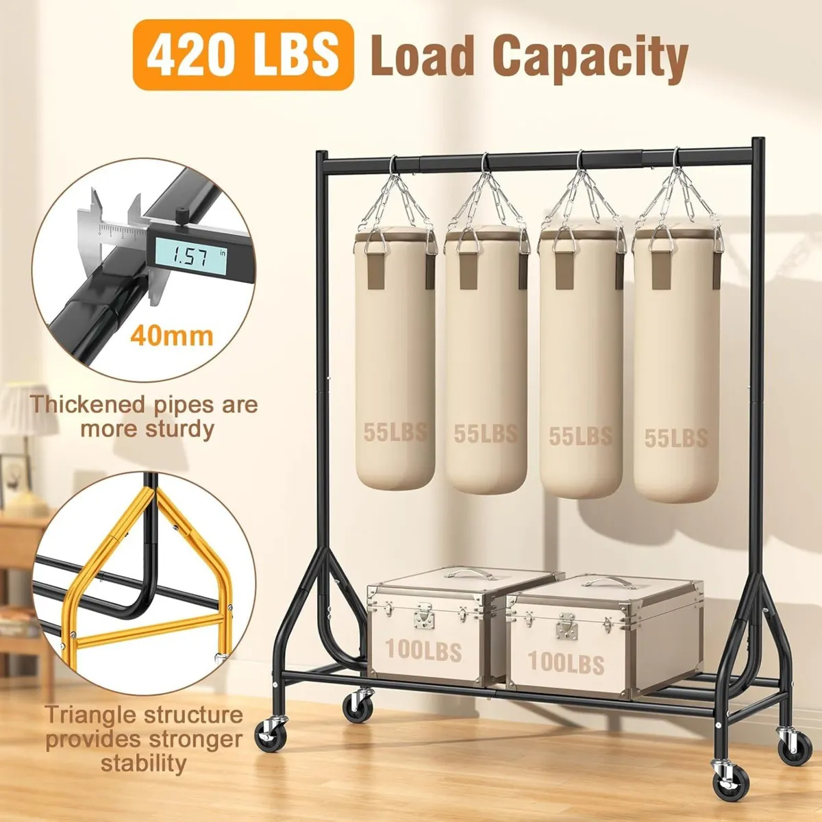 Heavy Duty Clothes Rail Load 180 KG Rolling - Image 4