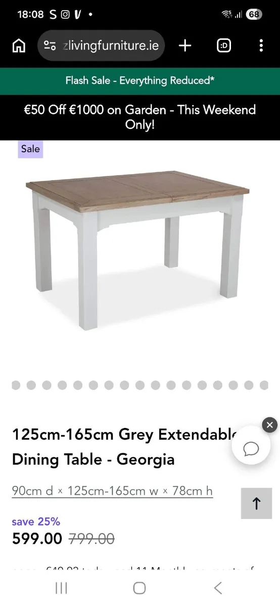 Dining table 125cm-165cm Grey Extendable - Image 3