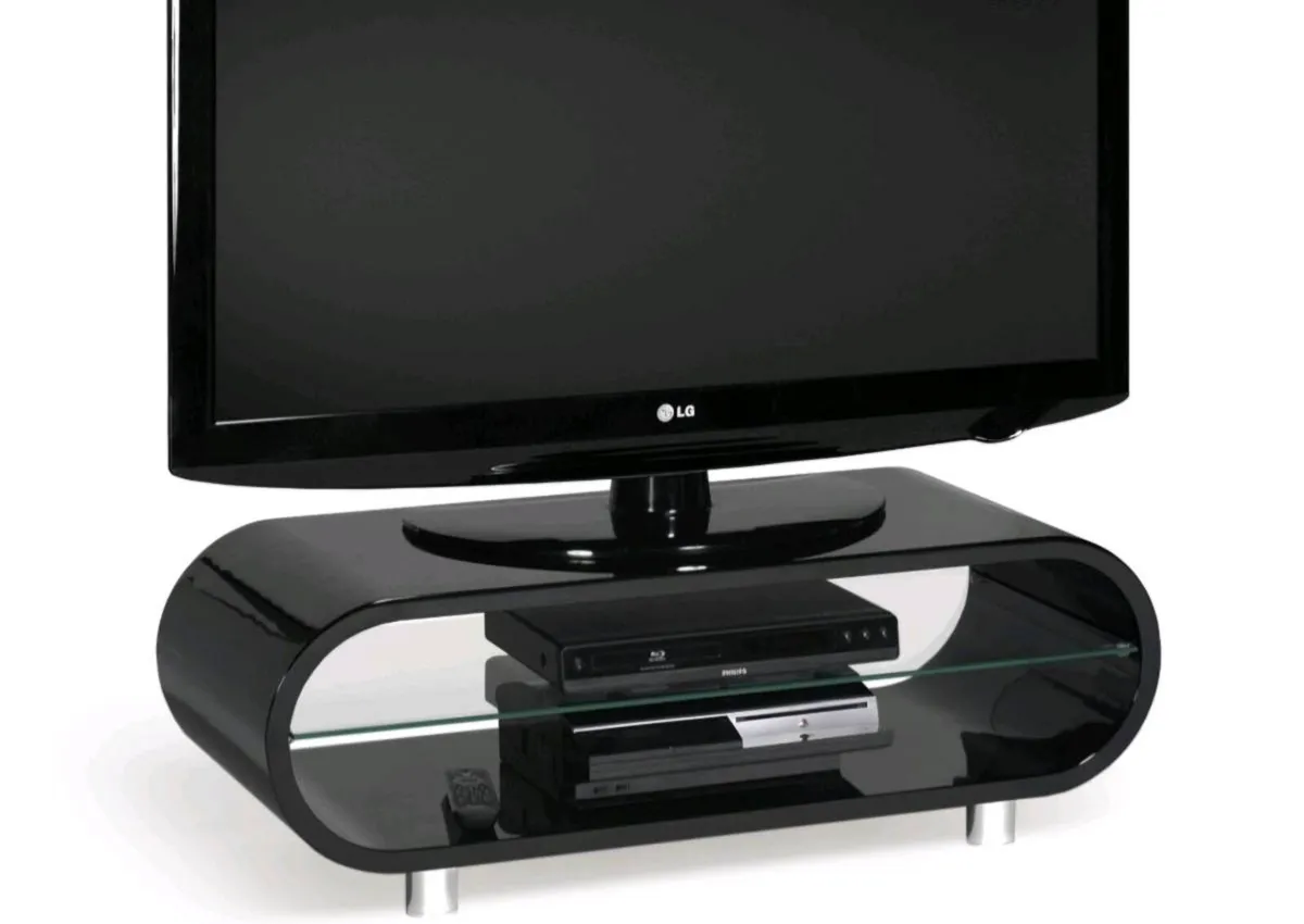 TV Stand Black with Glass Shelf - Image 1