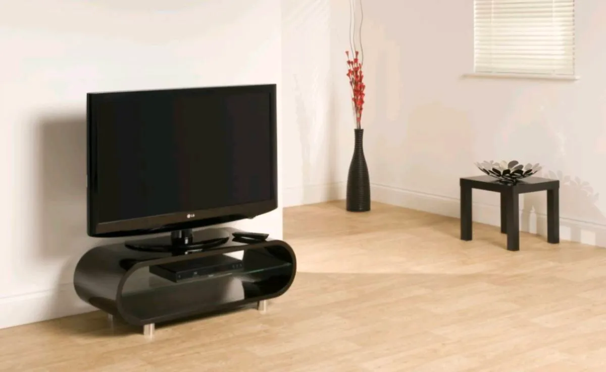 TV Stand Black with Glass Shelf - Image 3