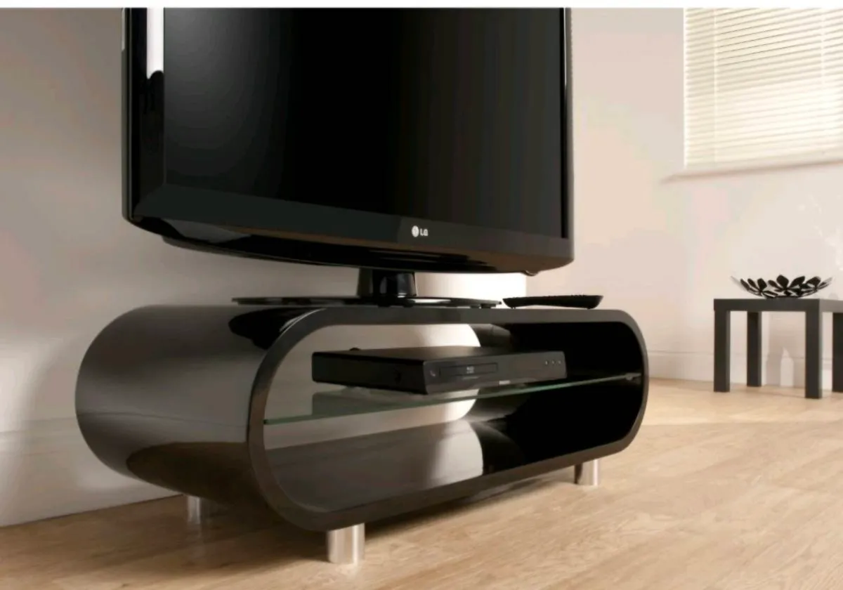 TV Stand Black with Glass Shelf - Image 4