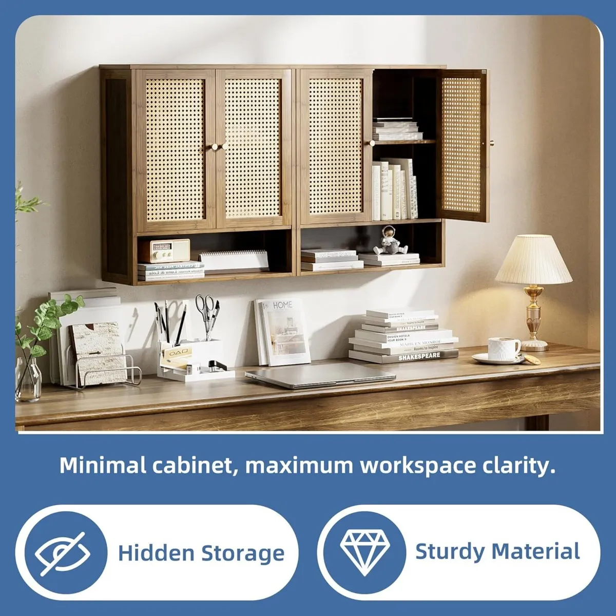 Bathroom Cabinet Wall Mount Rattan Medicine with - Image 4