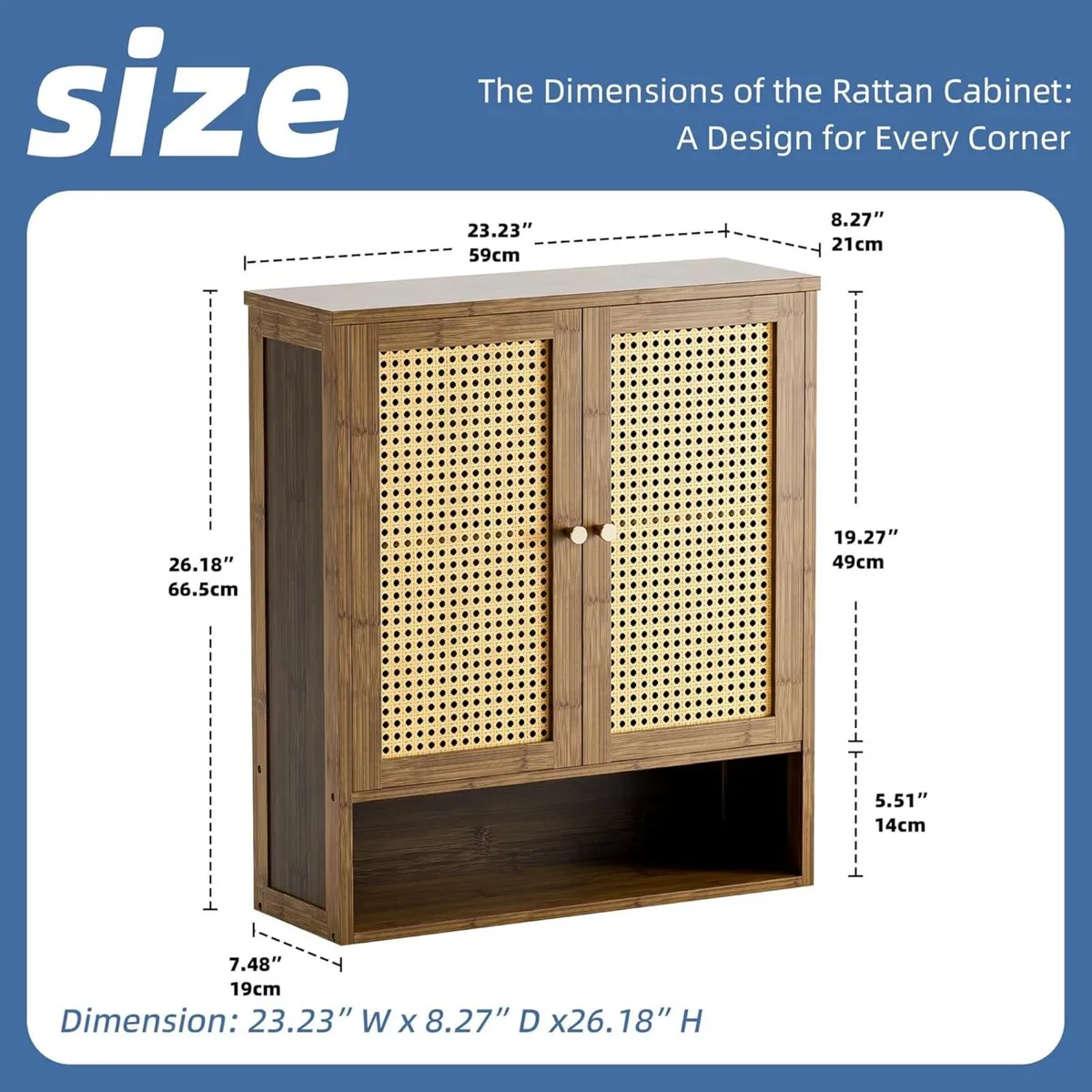 Bathroom Cabinet Wall Mount Rattan Medicine with - Image 3
