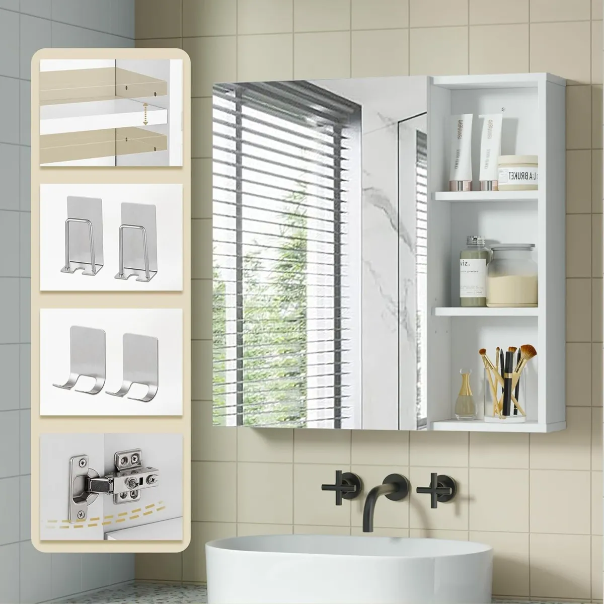 Bathroom Mirror Cabinet Wall with Toothbrush - Image 2