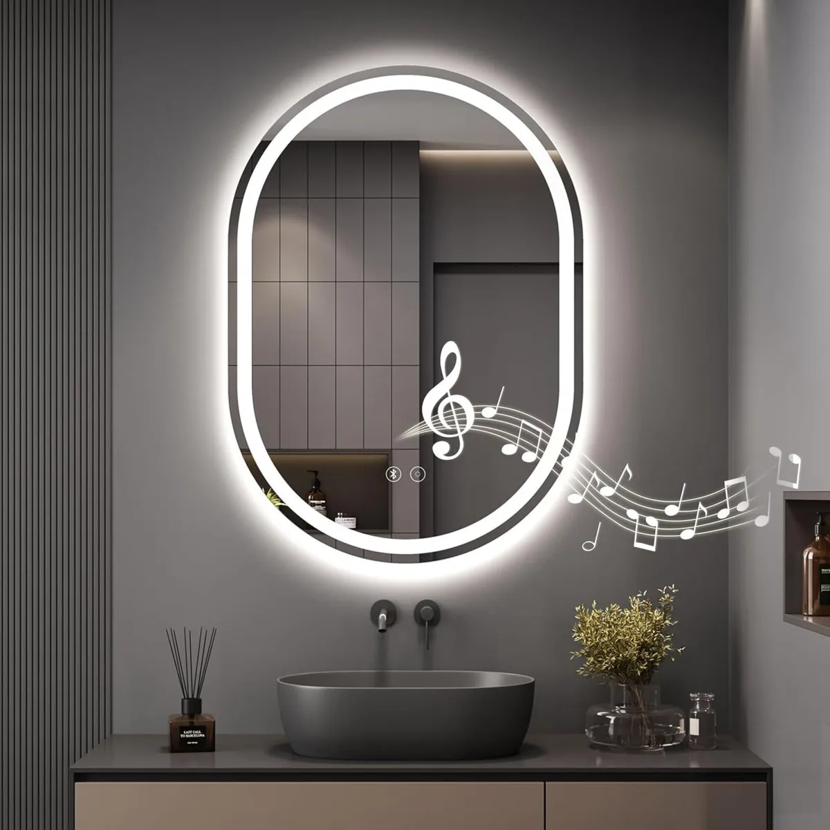 500 x 700 mm Bluetooth Oval Bathroom LED Mirror - Image 1