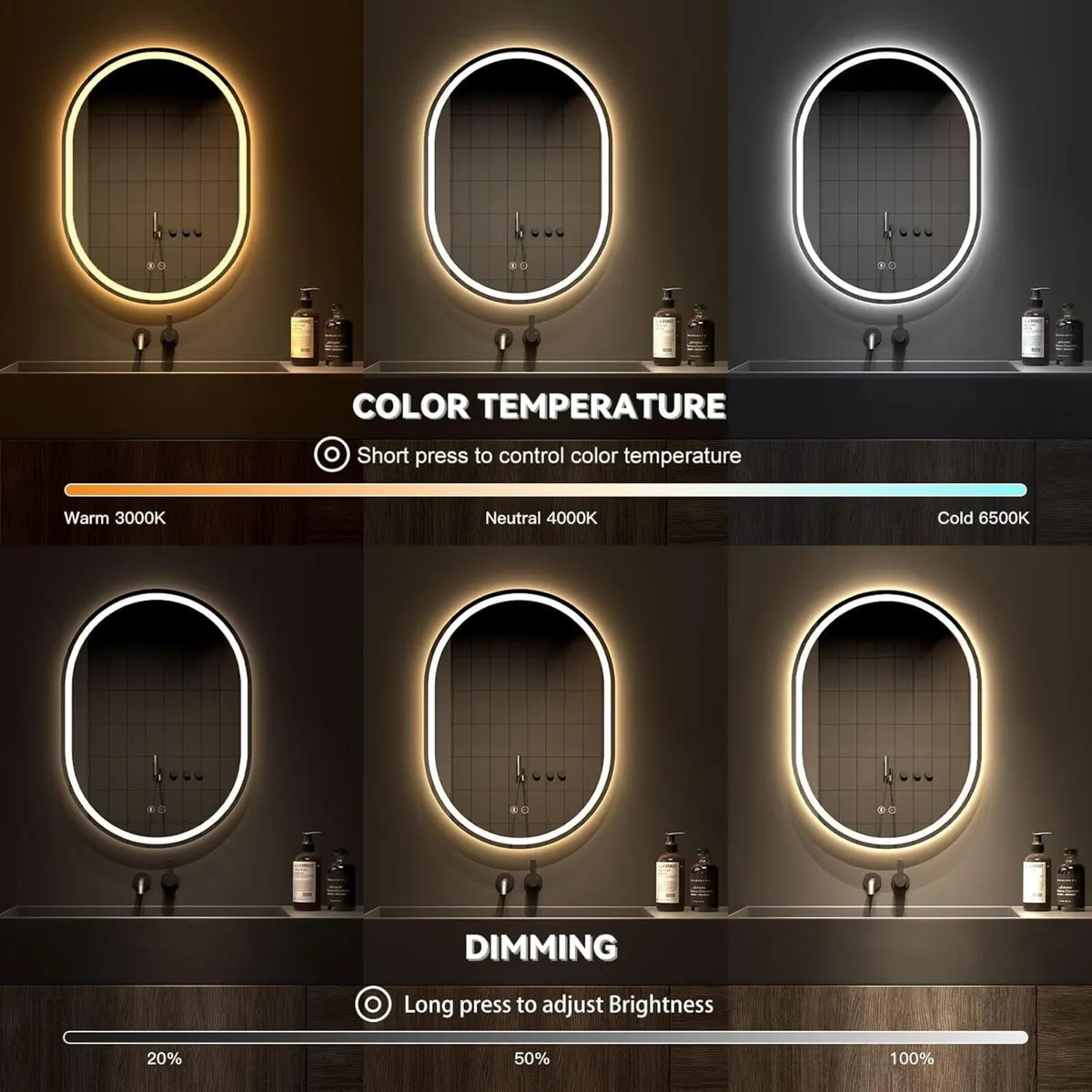 500 x 700 mm Bluetooth Oval Bathroom LED Mirror - Image 4