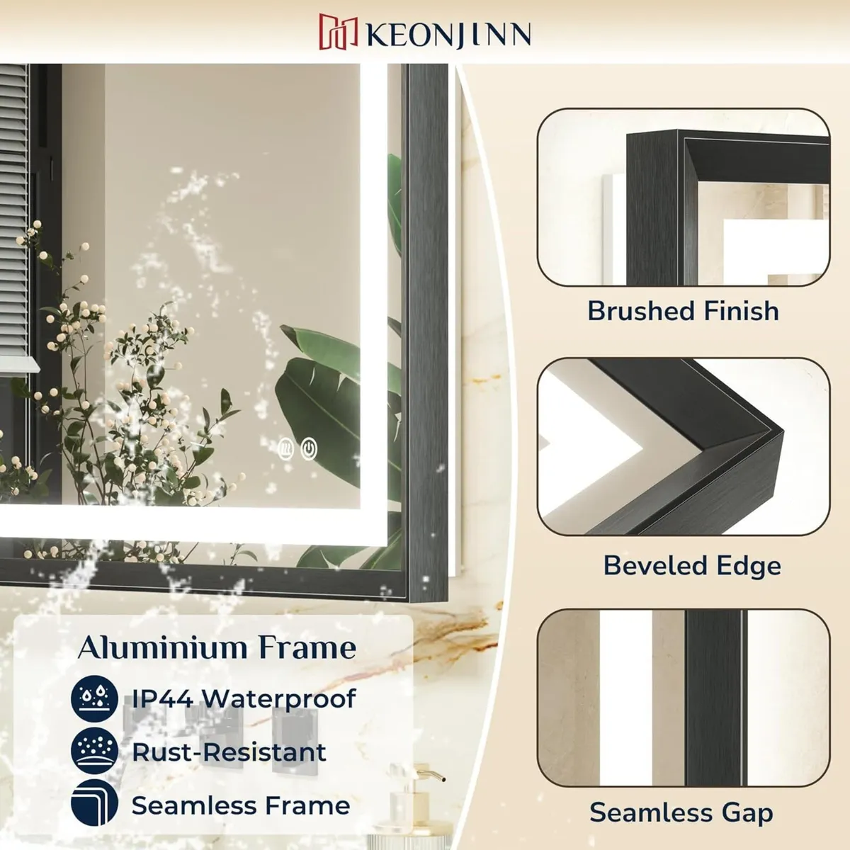 Black Bathroom Mirror with Led Lights 50x70cm - Image 3