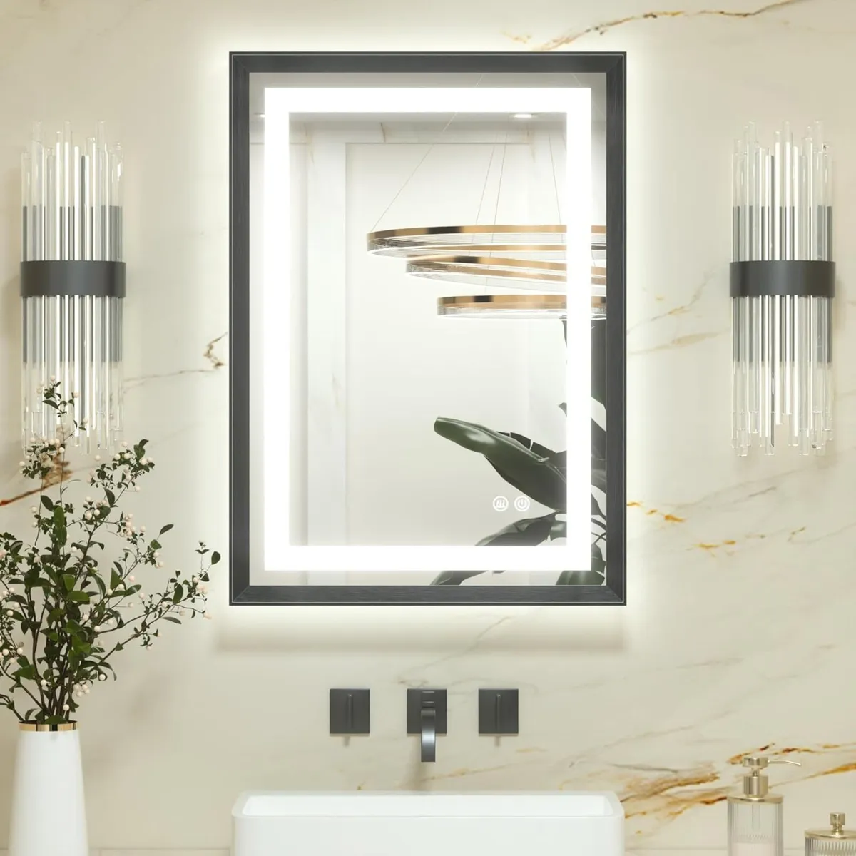 Black Bathroom Mirror with Led Lights 50x70cm - Image 1