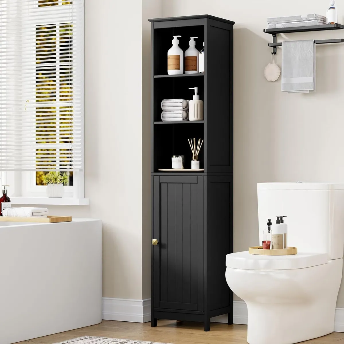 Tall Bathroom Storage Cabinet Slim with Door - Image 2