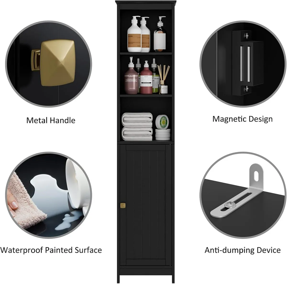 Tall Bathroom Storage Cabinet Slim with Door - Image 4