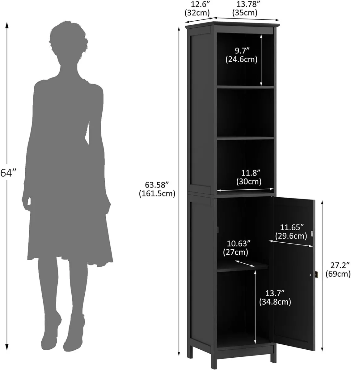 Tall Bathroom Storage Cabinet Slim with Door - Image 3