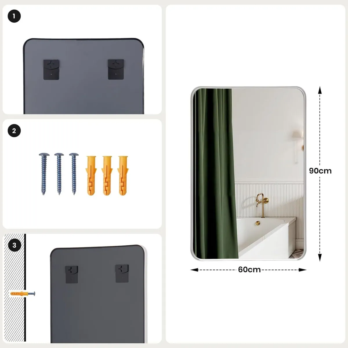 Wall Mirror 60x90 CM Wall-Mounted Bathroom Vanity - Image 3