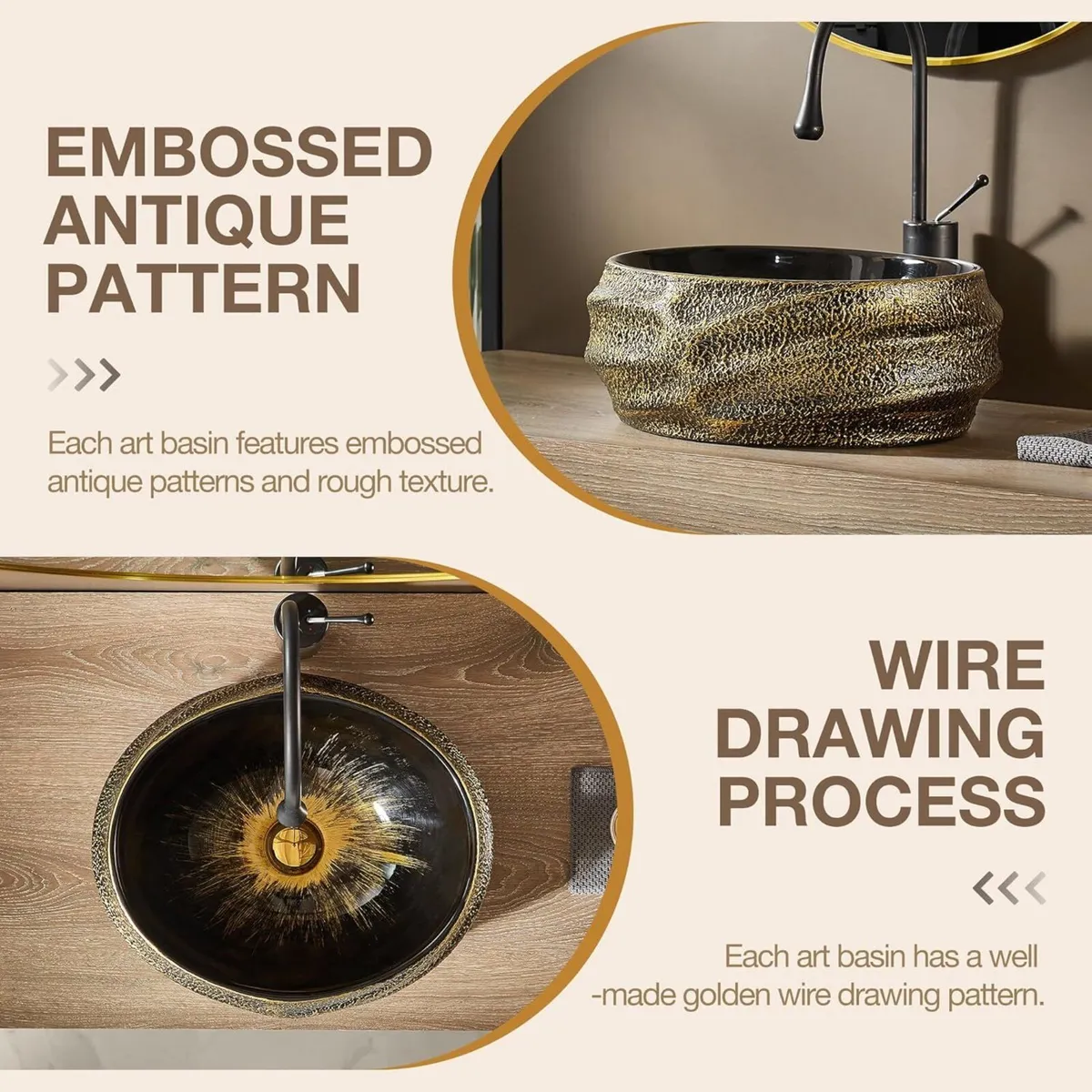 45x40cm Oval Bathroom Vessel Sink Antique Pattern - Image 4