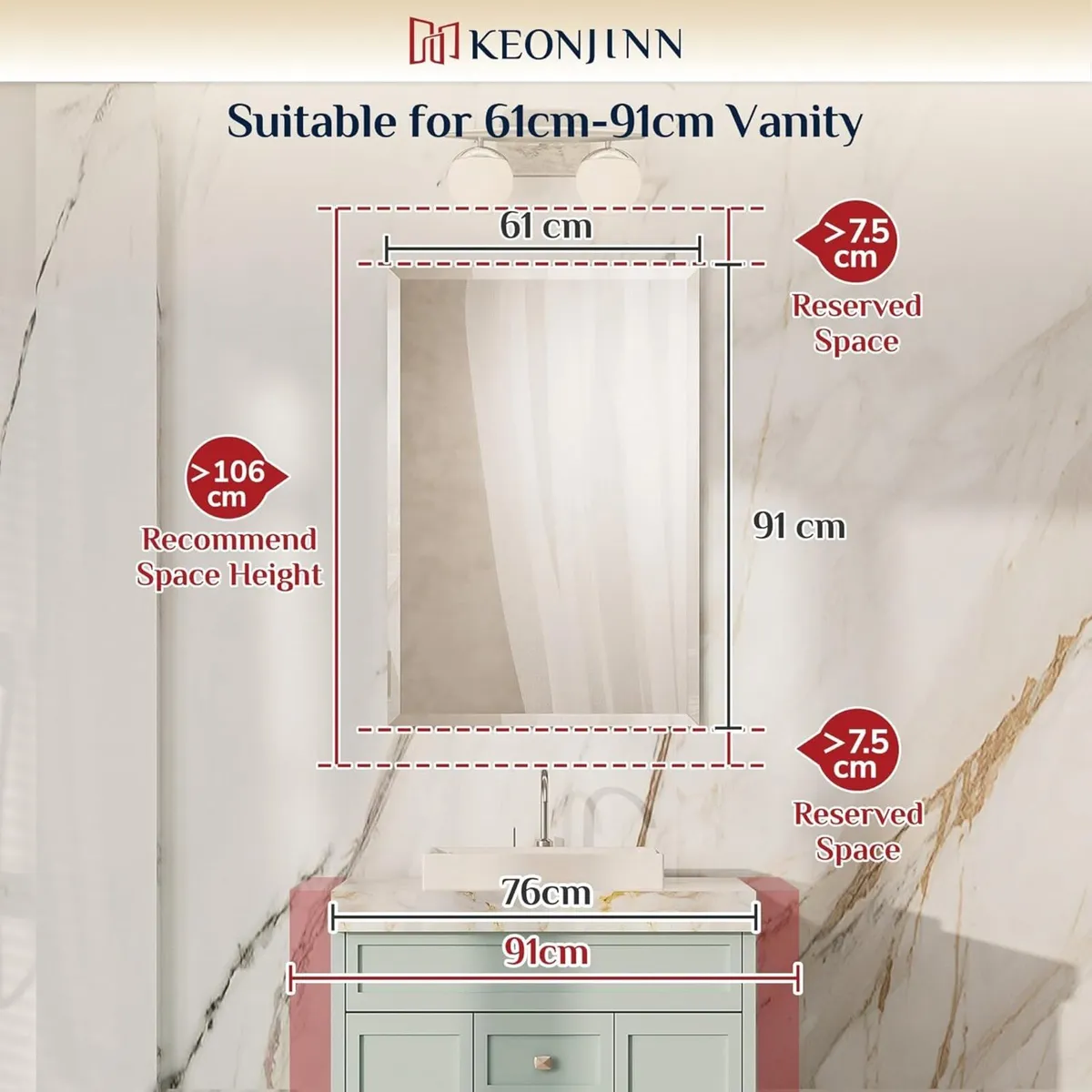 Frameless Bathroom Mirror 60x90cm Wall Mounted - Image 2