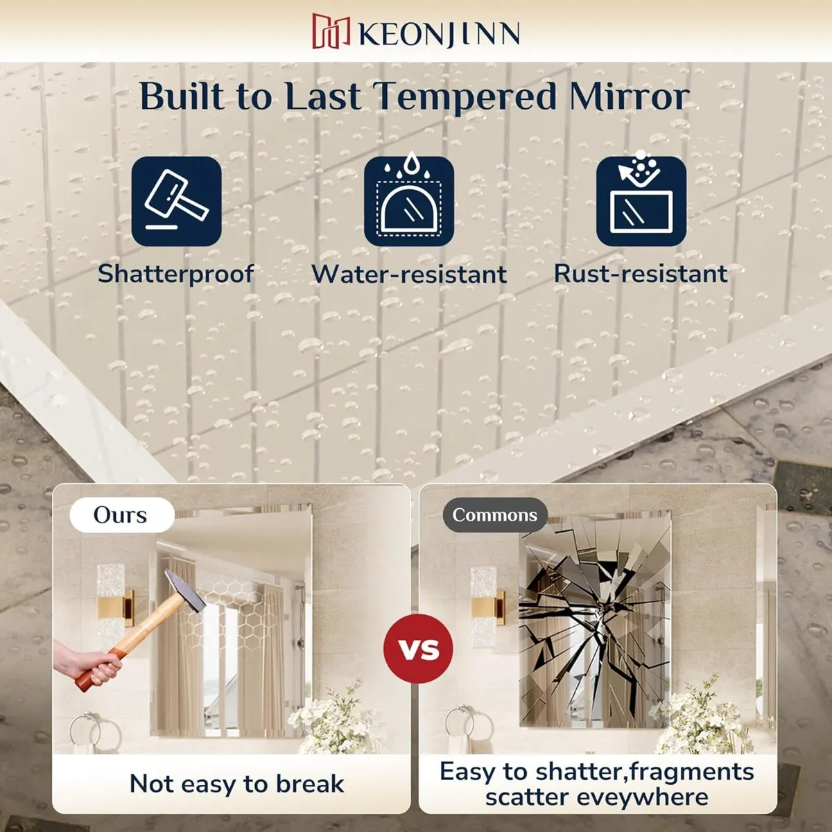 Frameless Bathroom Mirror 60x90cm Wall Mounted - Image 4