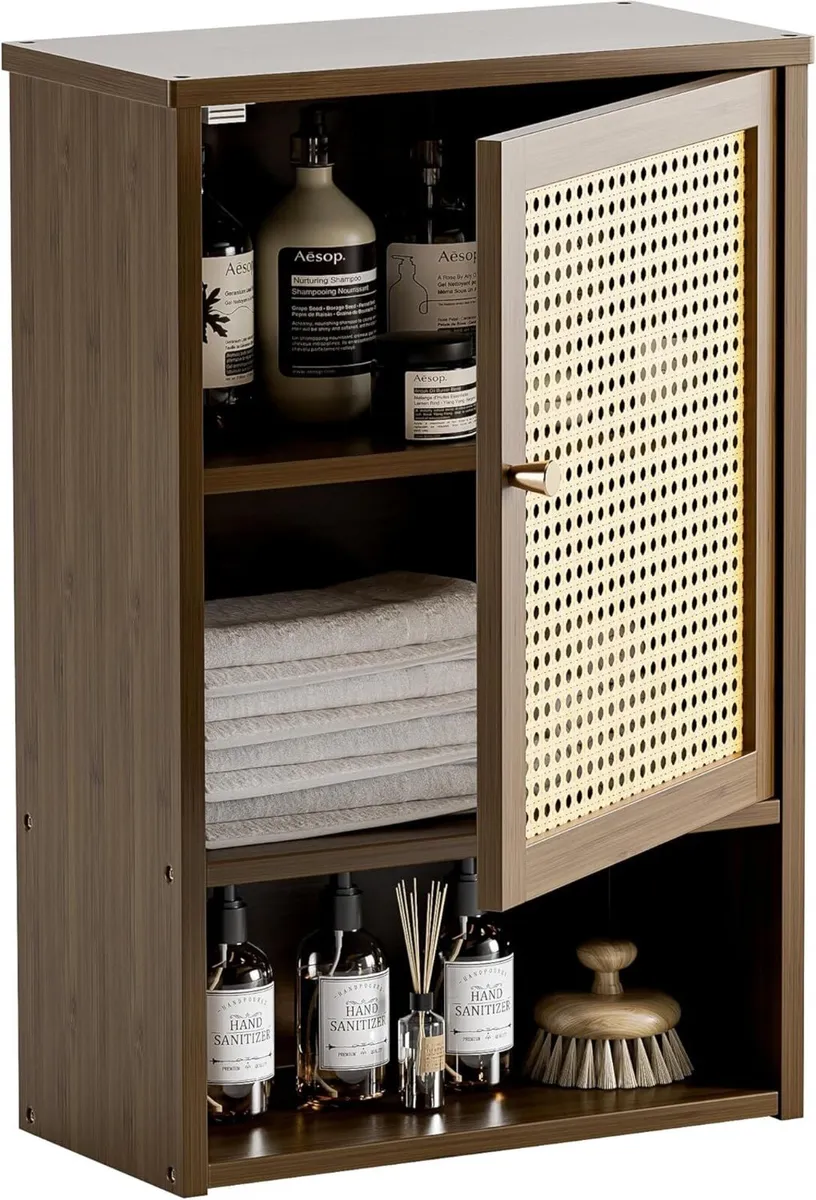 Bathroom Cabinet Wall Mounted Rattan Medicine - Image 1