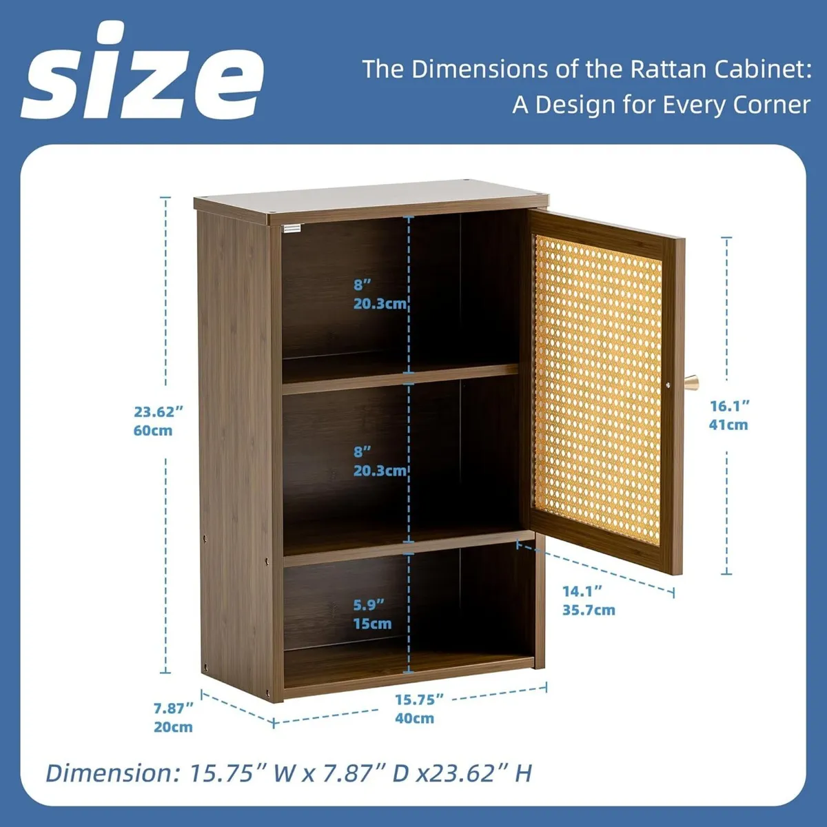 Bathroom Cabinet Wall Mounted Rattan Medicine - Image 3