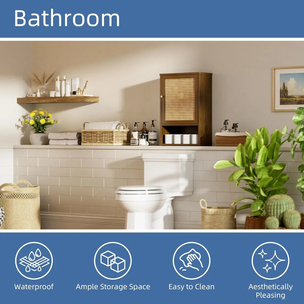 Bathroom Cabinet Wall Mounted Rattan Medicine - Image 4