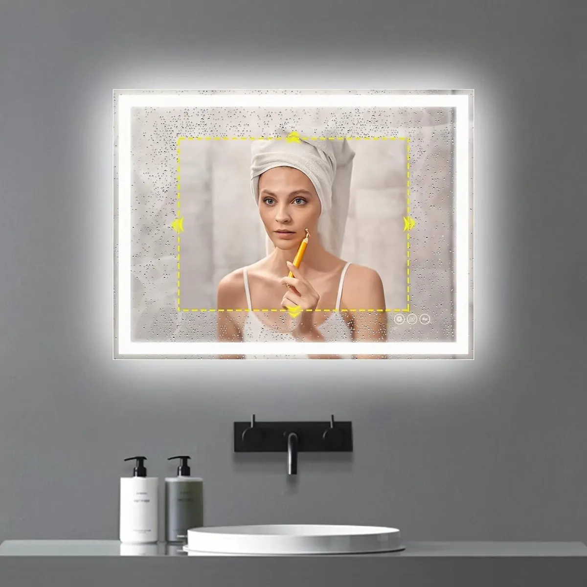 Bathroom Mirror with Lights Wall Mounted Multifunc - Image 2