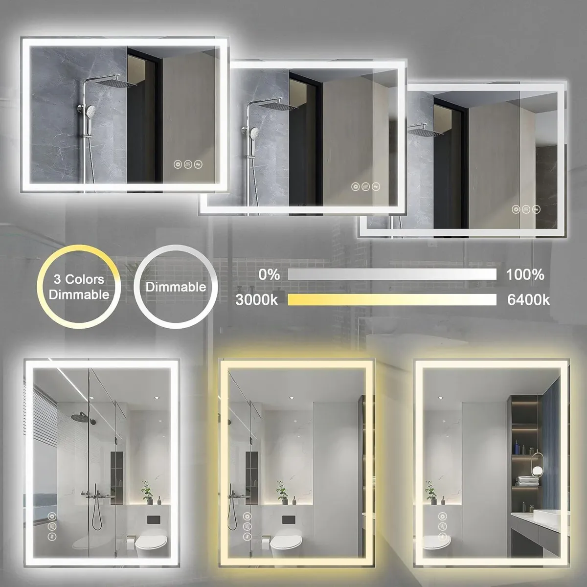Bathroom Mirror with Lights Wall Mounted Multifunc - Image 4