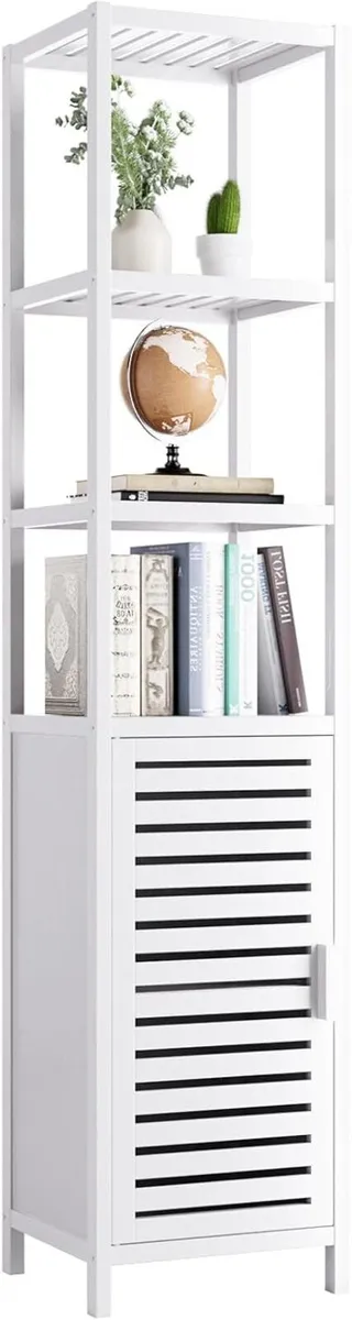 Bathroom Storage Cabinet Bamboo Tall Narrow Linen - Image 1