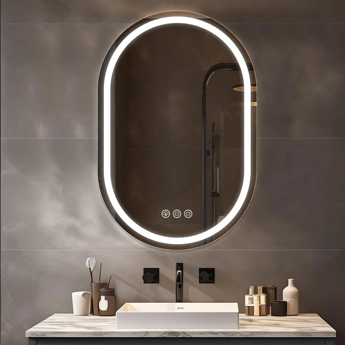 Oval LED Bathroom Mirror with Lights–600x900mm 3 - Image 1