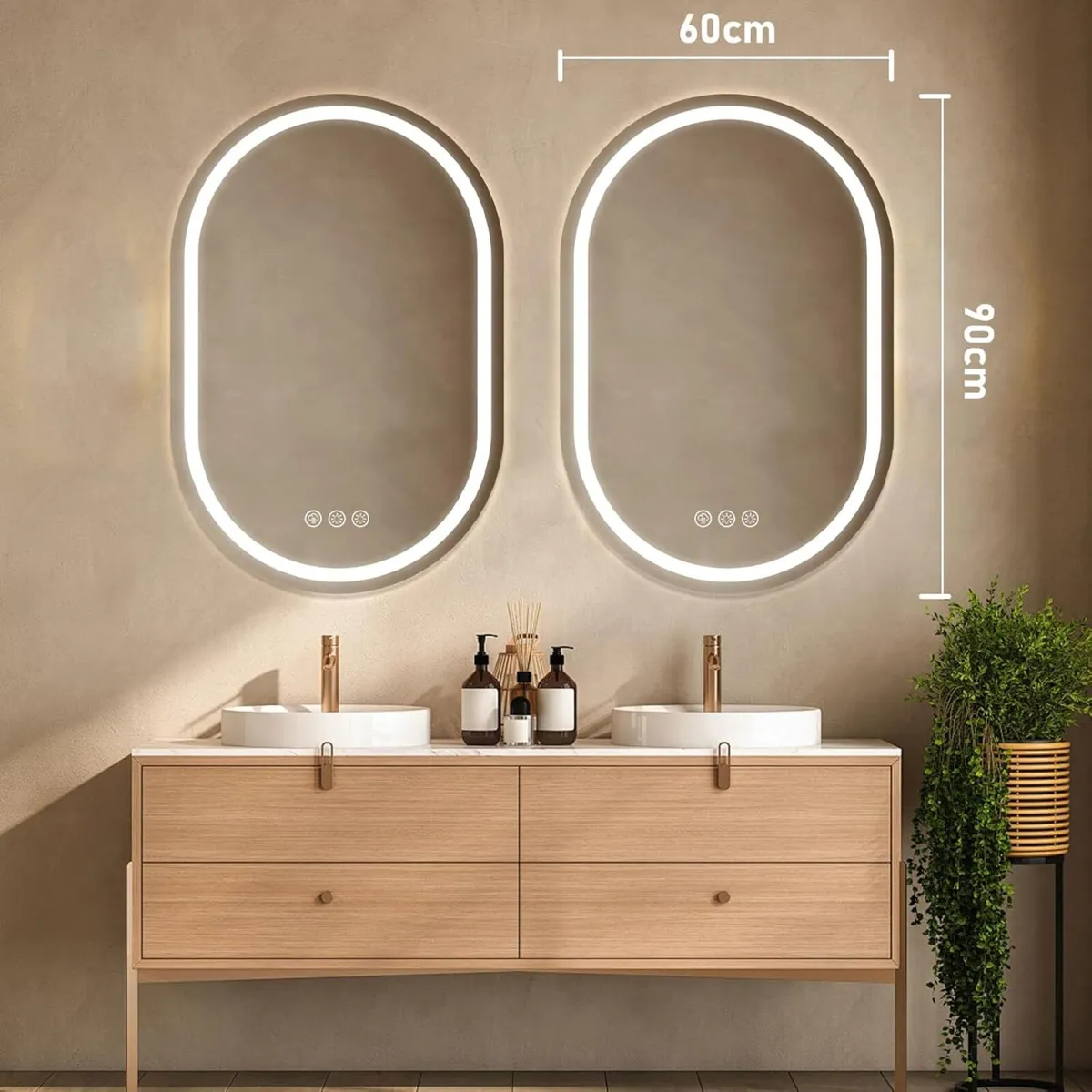 Oval LED Bathroom Mirror with Lights–600x900mm 3 - Image 2