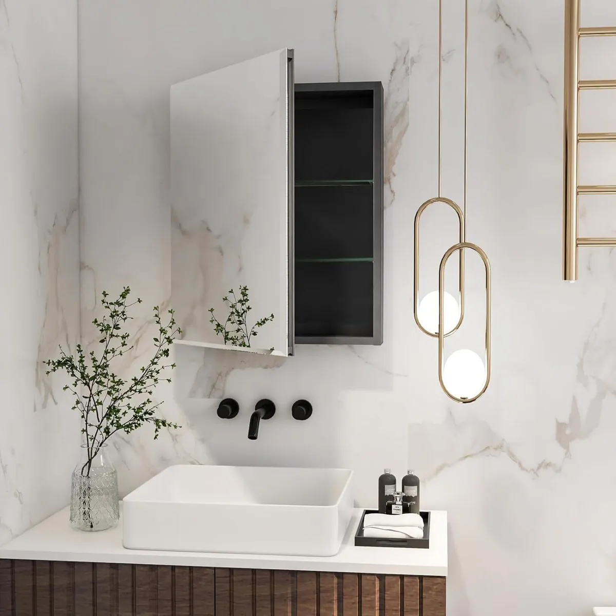 Bathroom Mirror Cabinet 50.8 x 66 CM Recessed or - Image 4